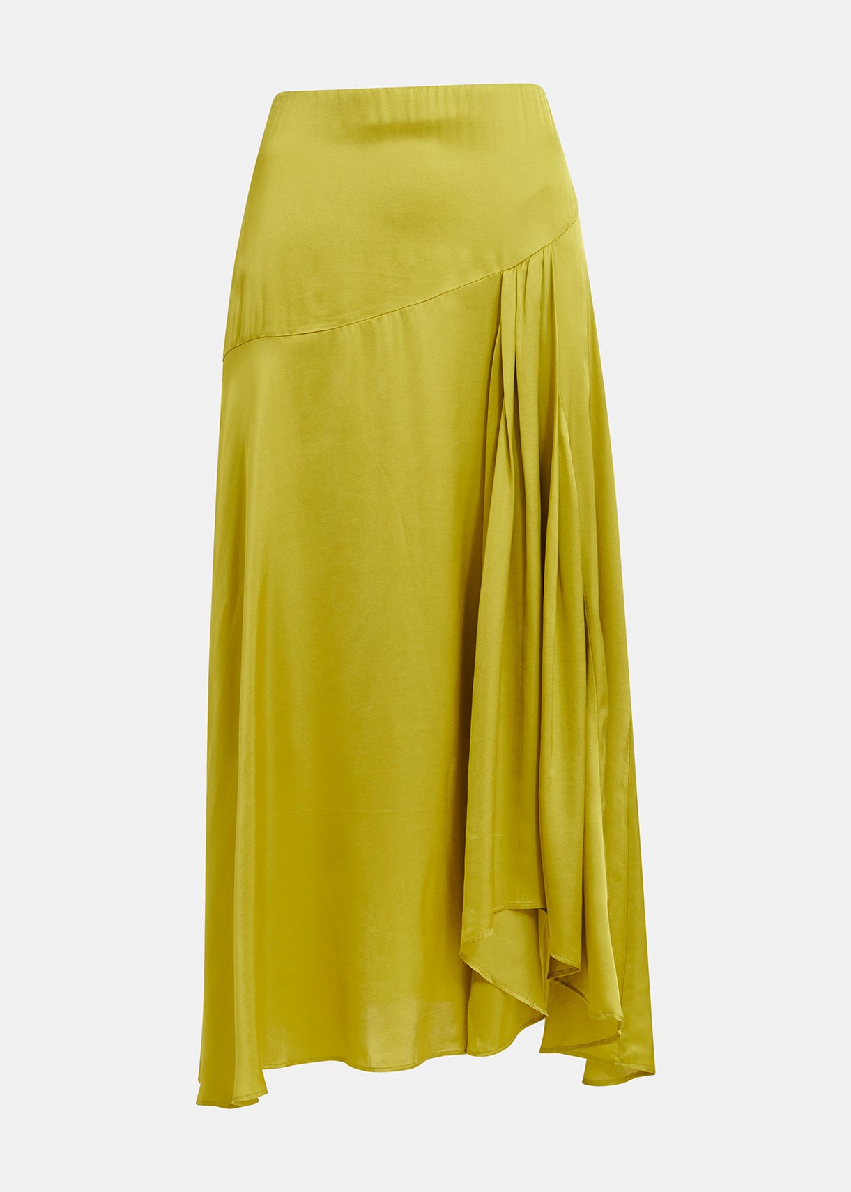 Essentiel Antwerp Lime Green Satin Midi Skirt with Draping