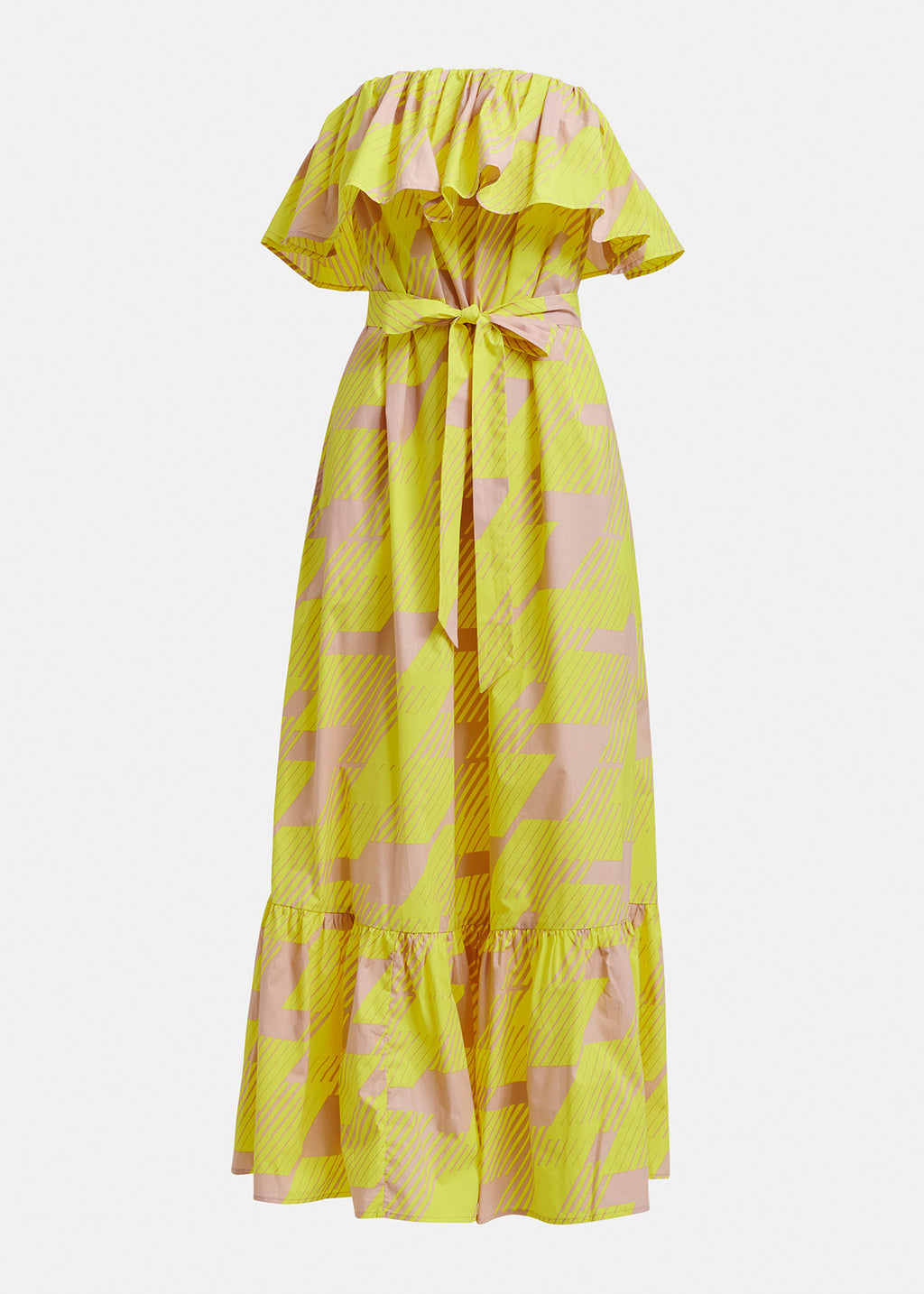 Essentiel Antwerp Neon Yellow Strapless Cotton Maxi Dress with Ruffles