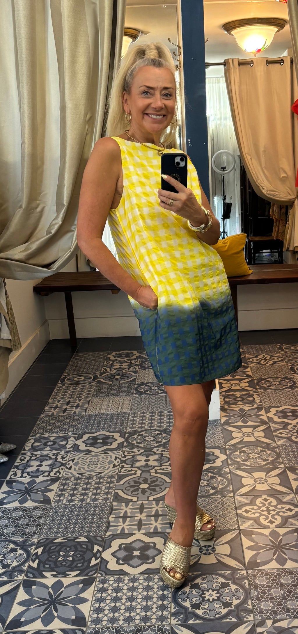 Dr. Bloom Neon Yellow Seersucker Mini Dress