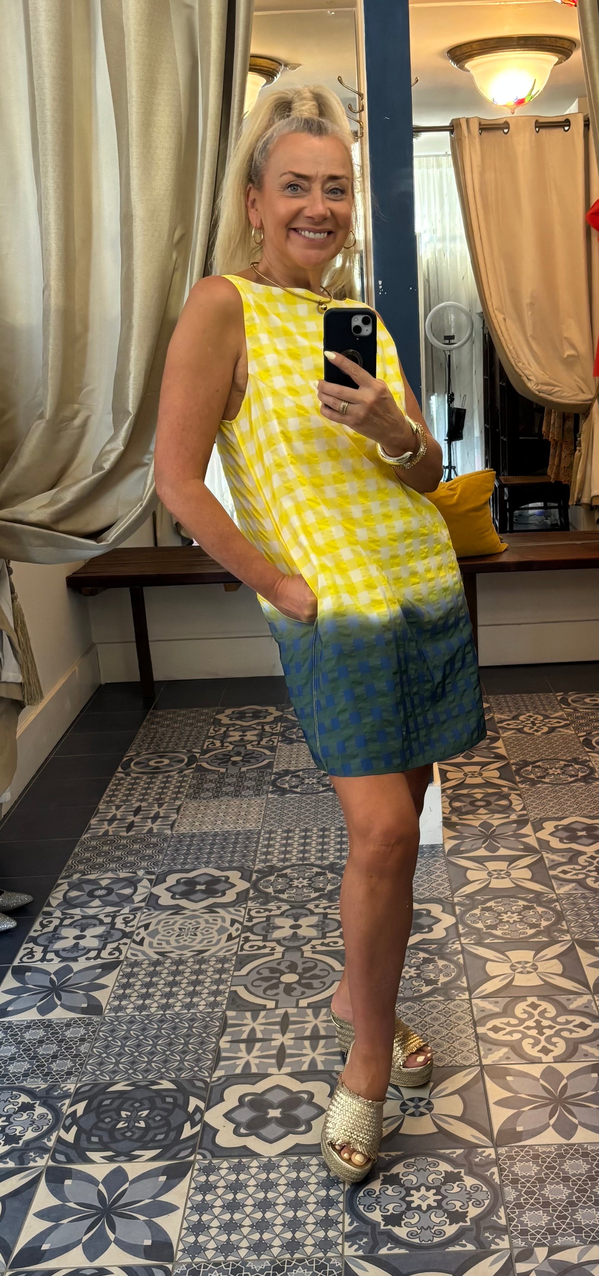Dr. Bloom Neon Yellow Seersucker Mini Dress
