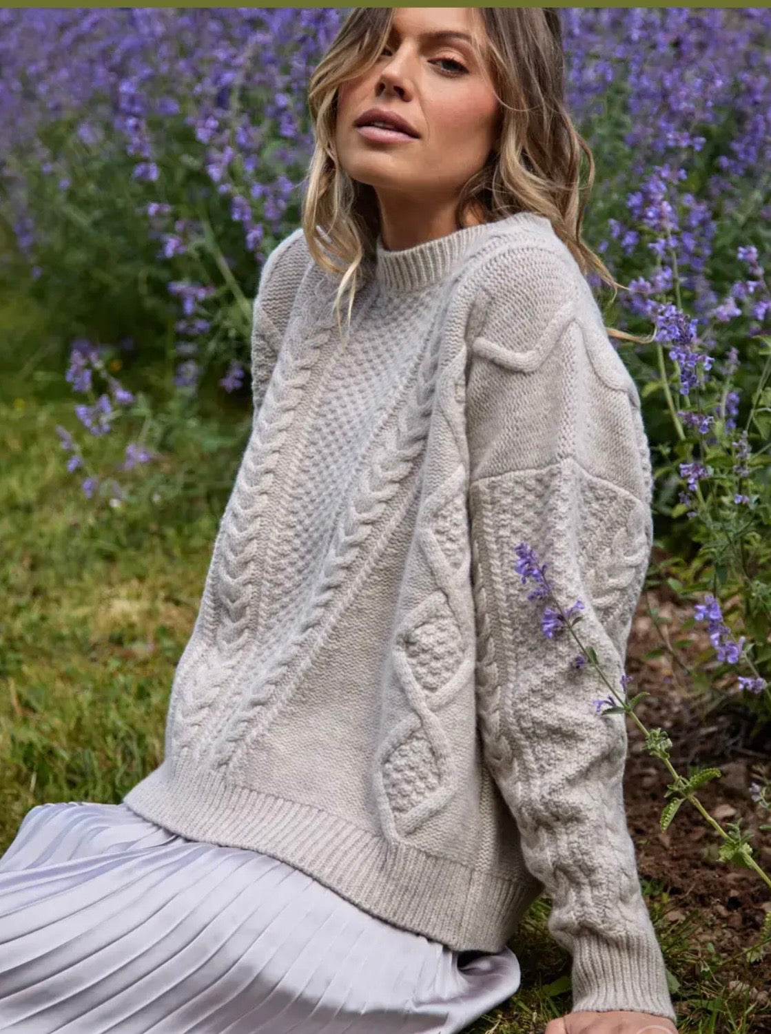 Fisherman out of Ireland Cream Harp Stitch Lambswool Jumper