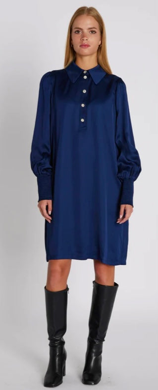 RDF Midnight Blue Shift Dress with Crystal Buttons