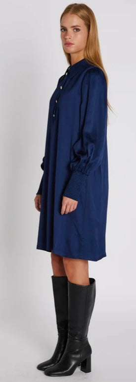 RDF Midnight Blue Shift Dress with Crystal Buttons