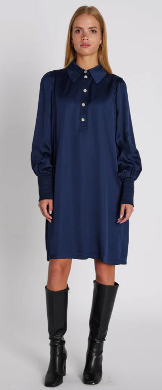 RDF Midnight Blue Shift Dress with Crystal Buttons