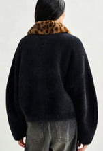 Load image into Gallery viewer, Essentiel Antwerp Black Furry Cardi-Jacket with Removable Leopard Faux Fur Collar
