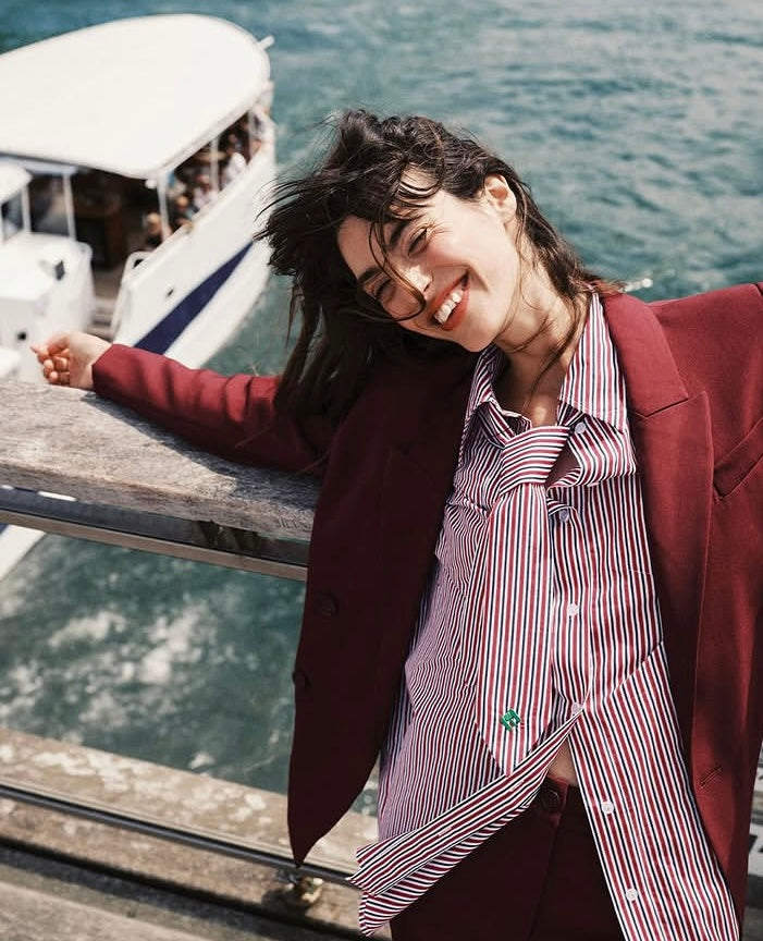 Essentiel Antwerp Burgundy Double-Breasted Suit Blazer