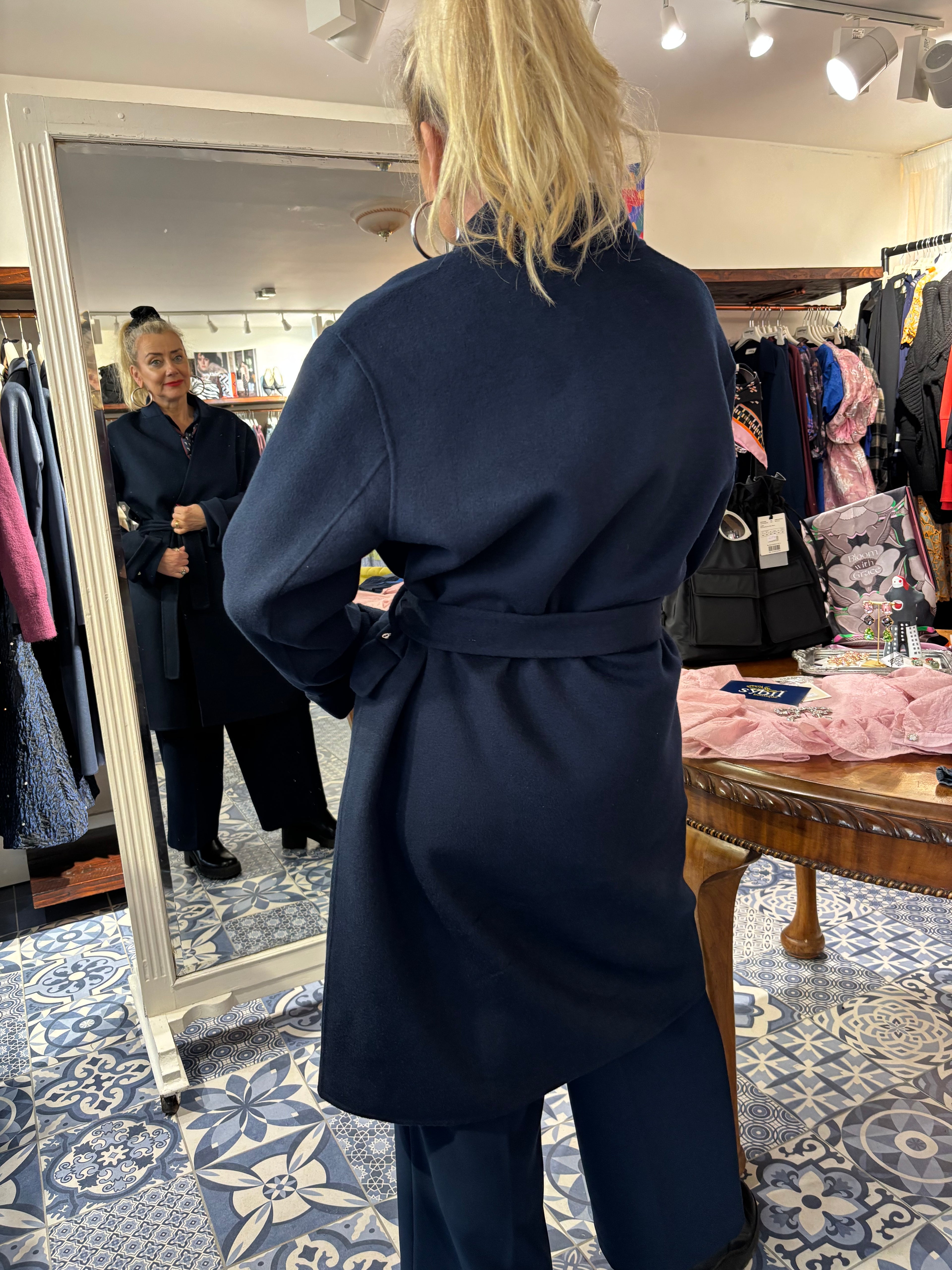 Ottod'Ame Navy Wool Blend Midi Coat