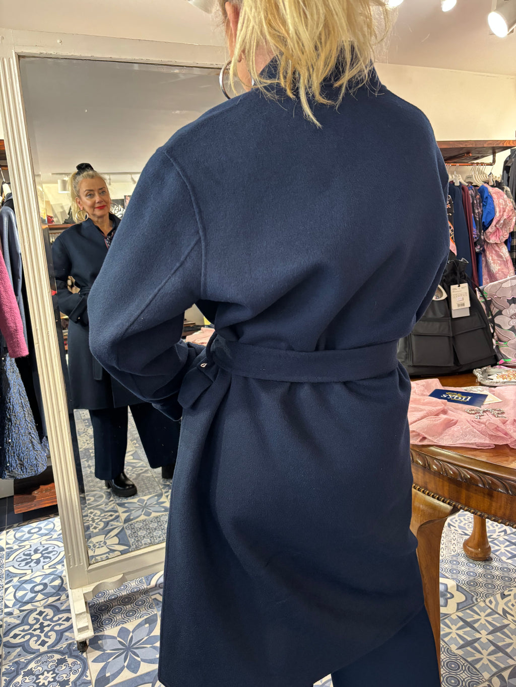 Ottod'Ame Navy Wool Blend Midi Coat