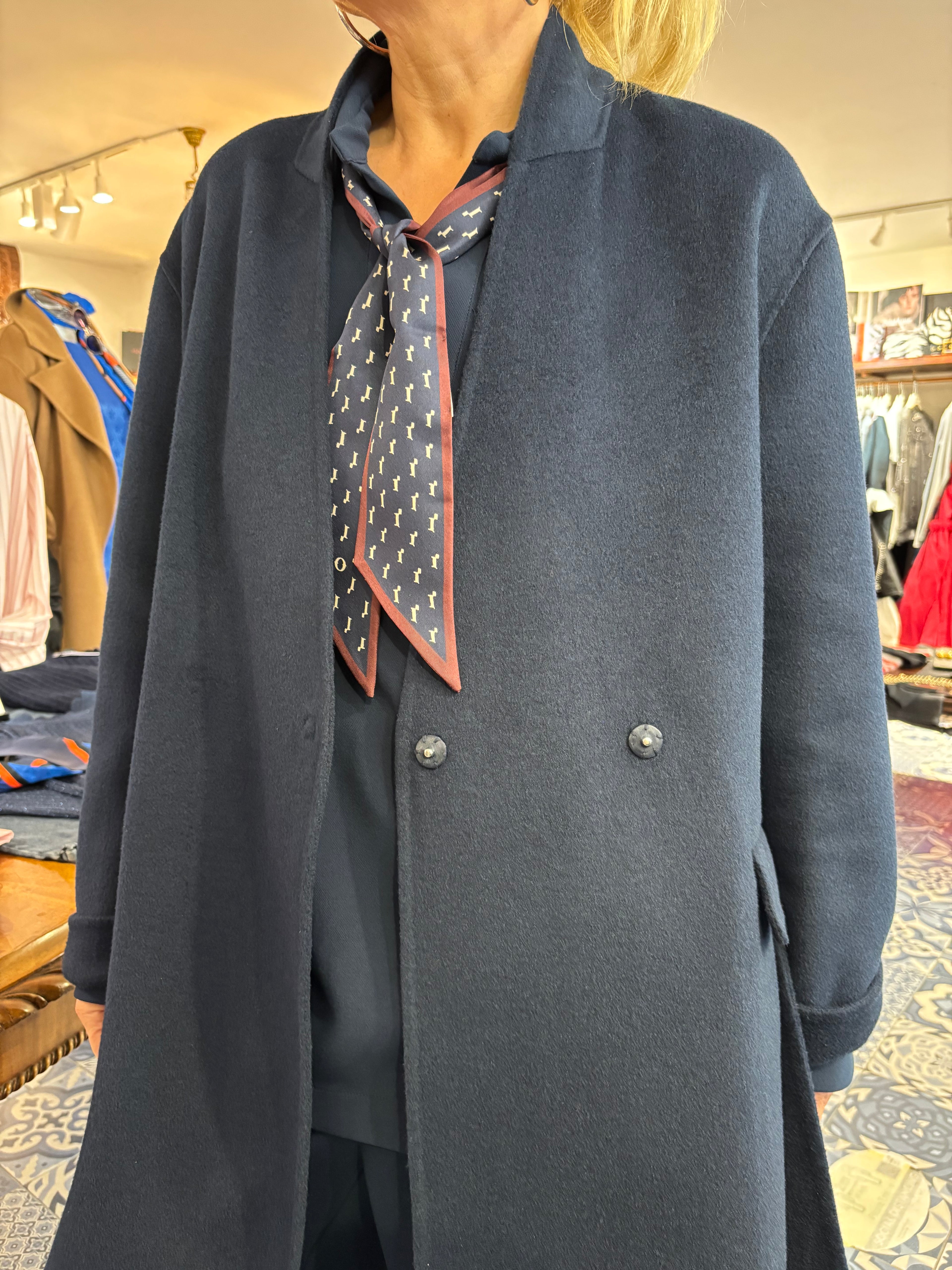 Ottod'Ame Navy Wool Blend Midi Coat