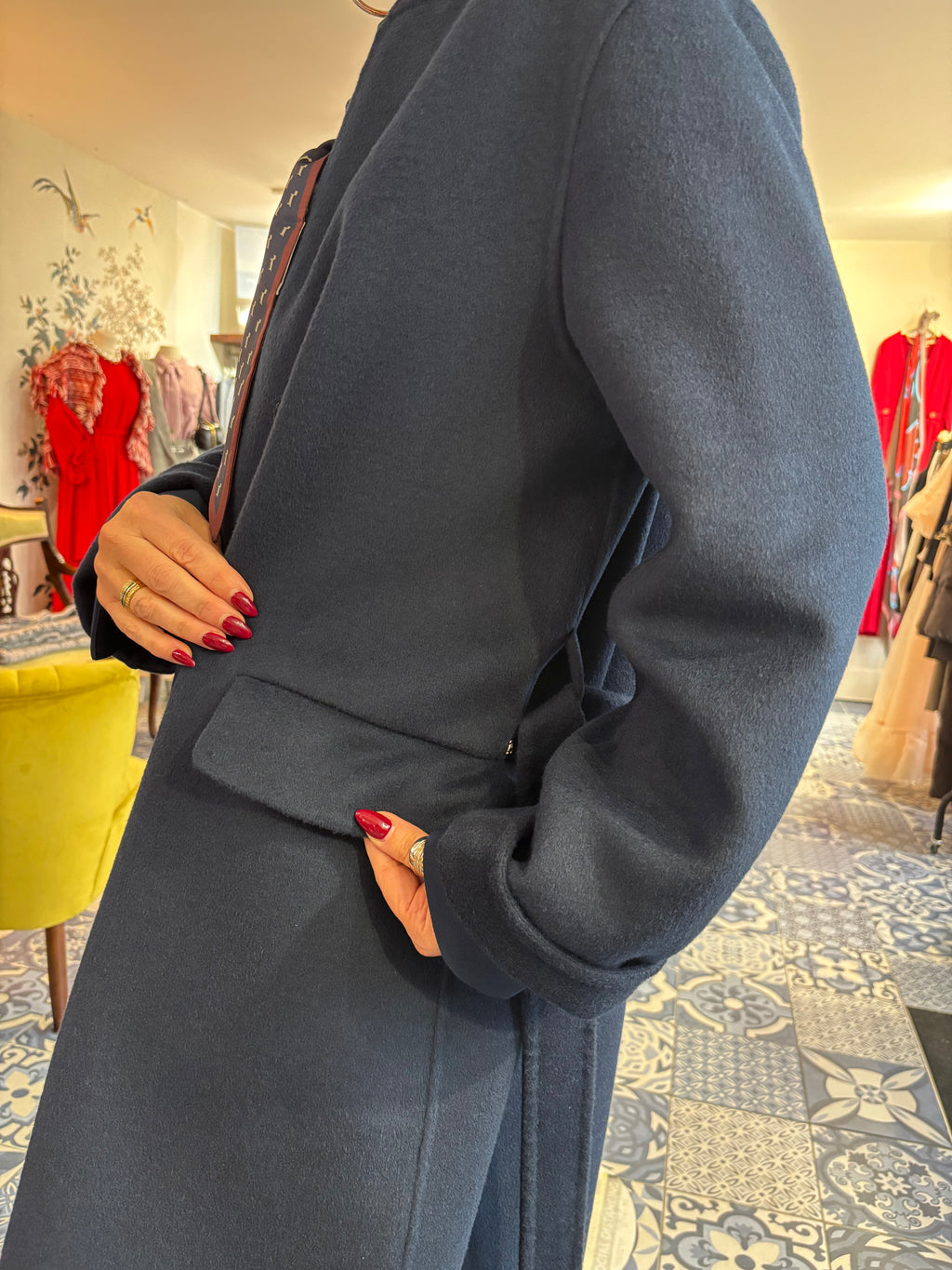 Ottod'Ame Navy Wool Blend Midi Coat