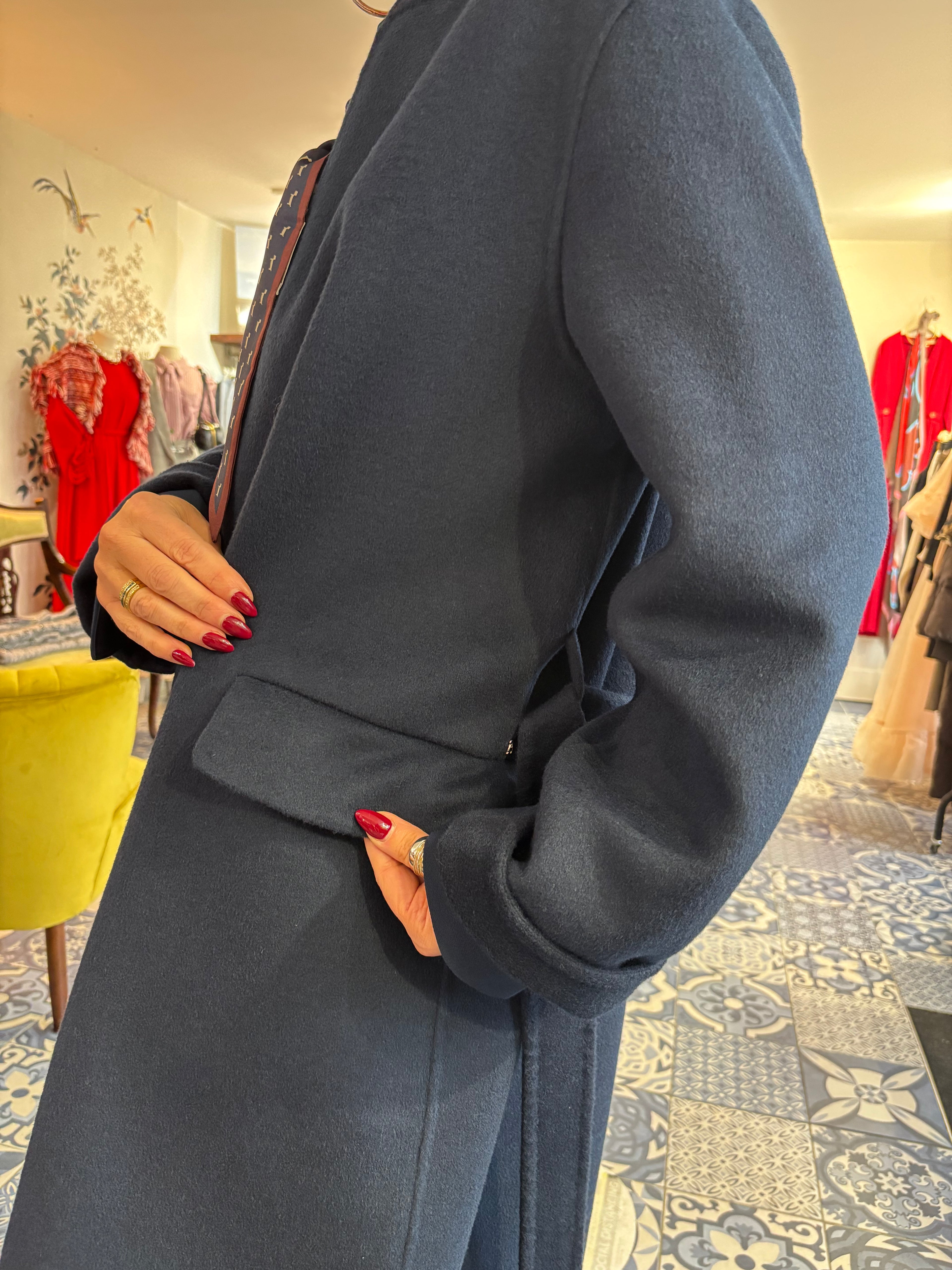 Ottod'Ame Navy Wool Blend Midi Coat