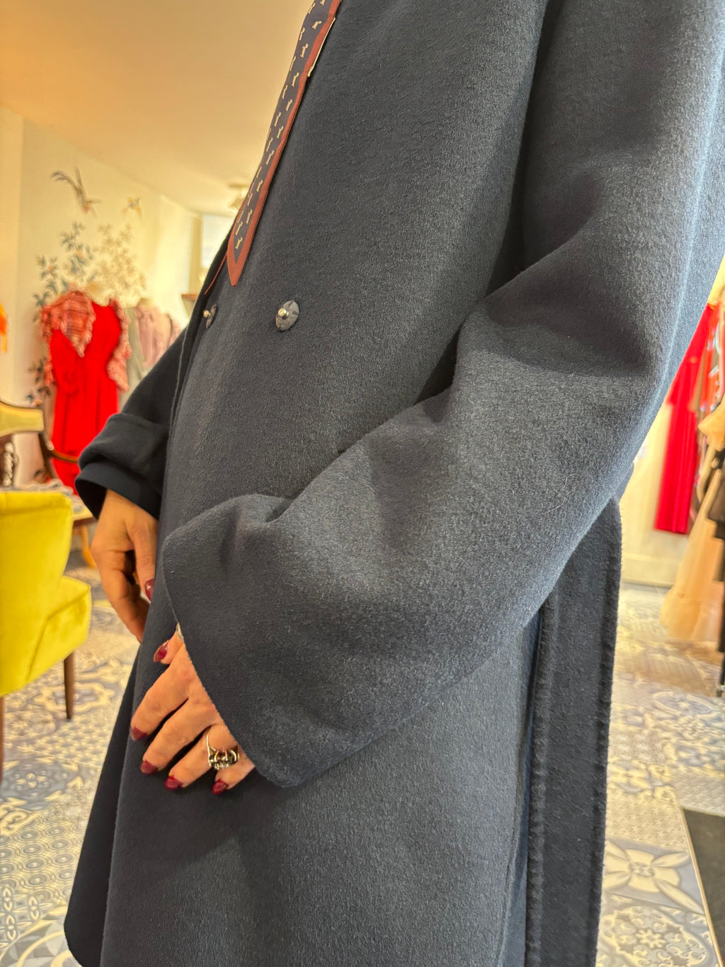 Ottod'Ame Navy Wool Blend Midi Coat