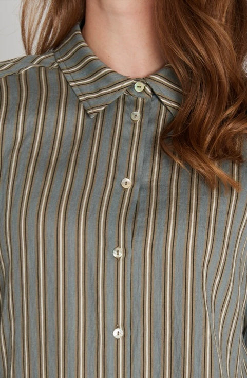 PBO Blue , Khaki & Oatmeal Stripe Linen Mix Shirt