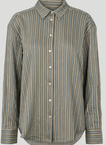 PBO Blue , Khaki & Oatmeal Stripe Linen Mix Shirt
