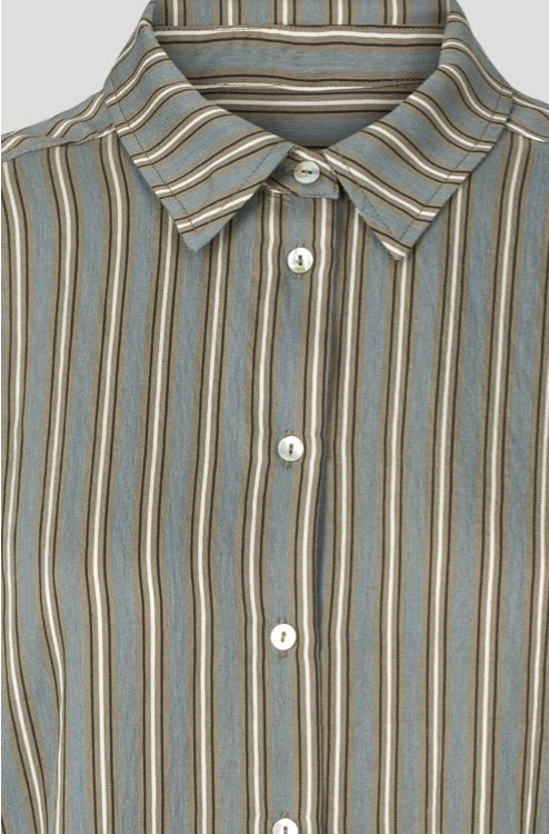 PBO Blue , Khaki & Oatmeal Stripe Linen Mix Shirt