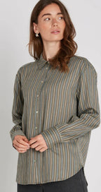 PBO Blue , Khaki & Oatmeal Stripe Linen Mix Shirt