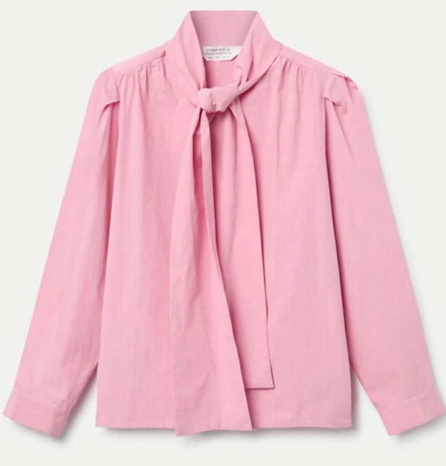 Compañia Fantástica Pink Cotton Pussybow Shirt