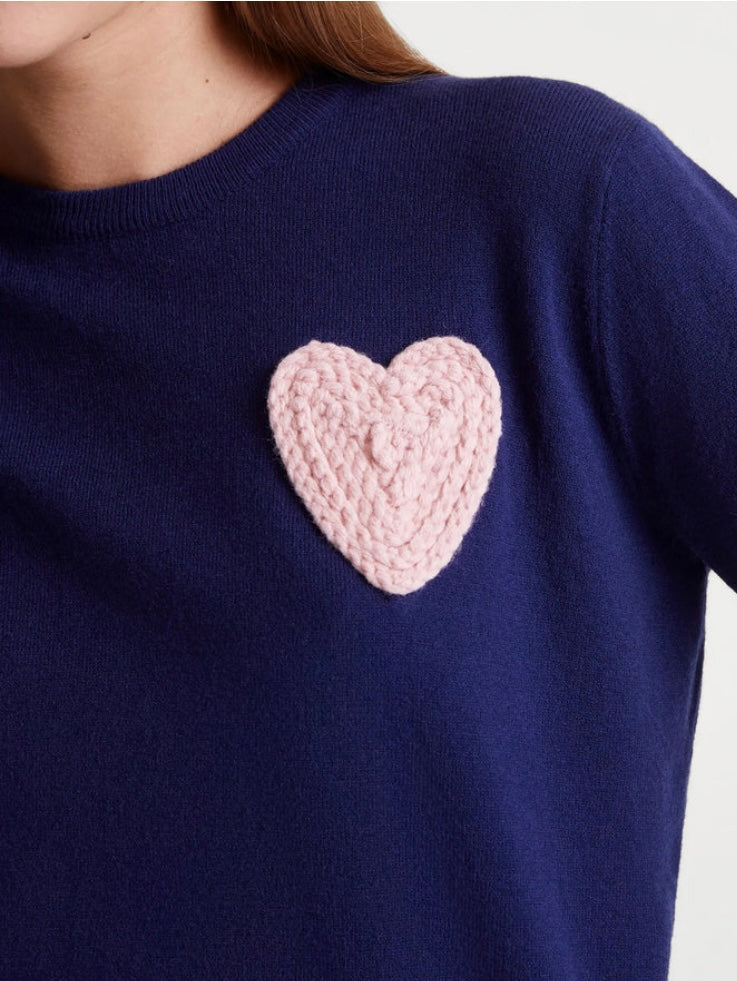 Compañia Fantástica Navy Fine Knit Jumper with Pink Heart