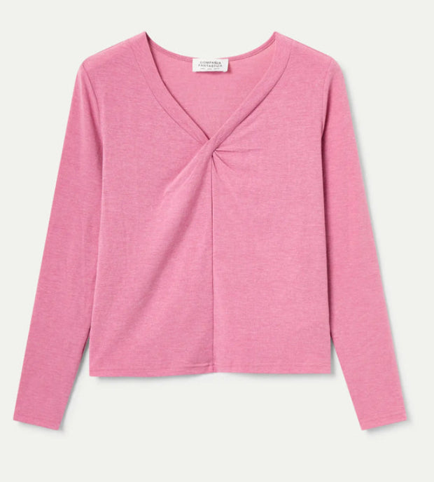 Compañia Fantástica Pink Long Sleeve V-Neck Top