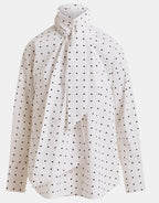 Essentiel Antwerp White with Black Polka Dot Cotton Pussybow Shirt