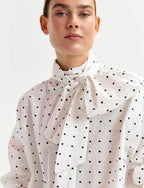Essentiel Antwerp White with Black Polka Dot Cotton Pussybow Shirt