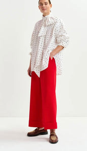 Essentiel Antwerp White with Black Polka Dot Cotton Pussybow Shirt