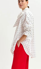 Essentiel Antwerp White with Black Polka Dot Cotton Pussybow Shirt