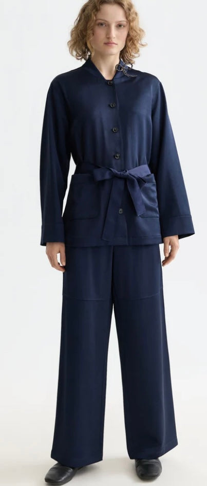 Scotch & Soda Navy Satin Wide Leg Trousers