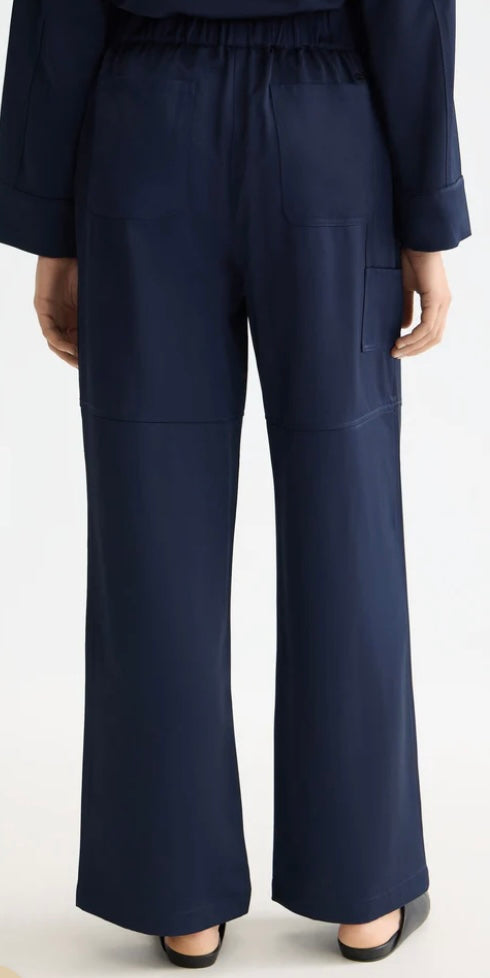 Scotch & Soda Navy Satin Wide Leg Trousers