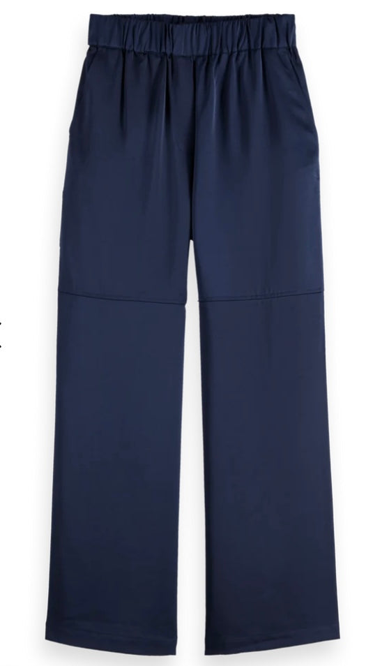 Scotch & Soda Navy Satin Wide Leg Trousers