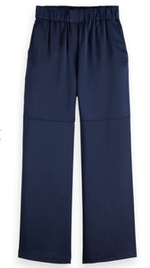 Scotch & Soda Navy Satin Wide Leg Trousers