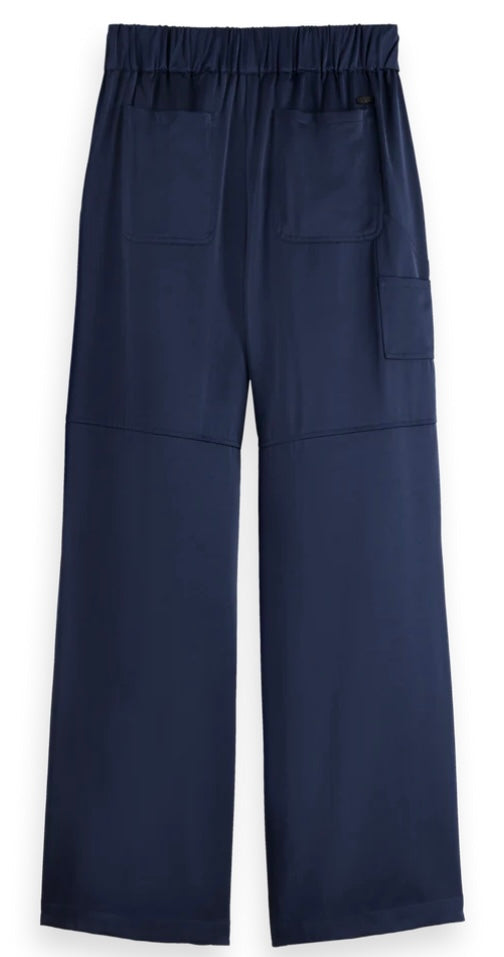 Scotch & Soda Navy Satin Wide Leg Trousers