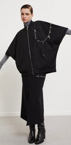 Otto'dame Black Bomber with Silver Hardware & Jewelry