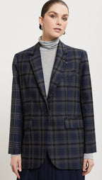 Otto'dame Navy Tartan Wool Oversized Blazer