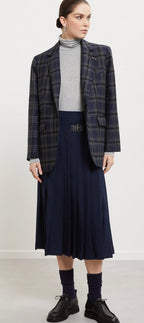 Otto'dame Navy Tartan Wool Oversized Blazer