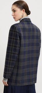 Otto'dame Navy Tartan Wool Oversized Blazer