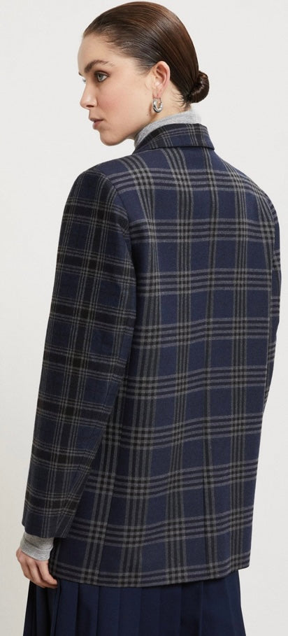 Otto'dame Navy Tartan Wool Oversized Blazer
