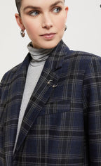 Otto'dame Navy Tartan Wool Oversized Blazer