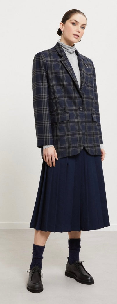 Otto'dame Navy Tartan Wool Oversized Blazer