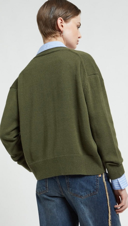 Otto'dame Green Wool Blend V-Neck Cardigan