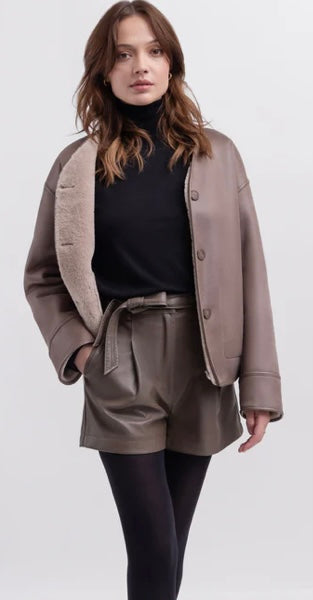 URBANCODE Reversible Mink Faux Fur & Suede Collarless Jacket