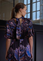 RDF Black Midi Dress with Blue & Lilac Floral Print