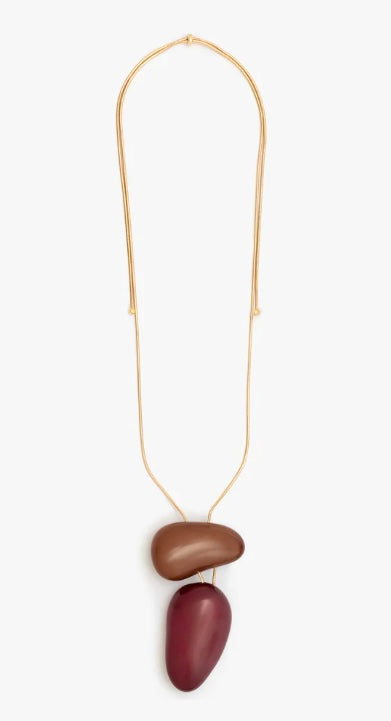 Nali Bordeaux & Brown Bean Pendant Long Gold Necklace