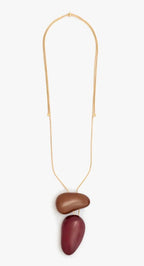 Nali Bordeaux & Brown Bean Pendant Long Gold Necklace
