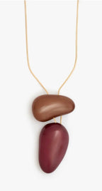Nali Bordeaux & Brown Bean Pendant Long Gold Necklace