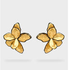 Nali Large Gold & Black Enamel Flower Earrings