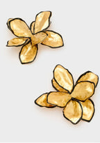 Nali Large Gold & Black Enamel Flower Earrings