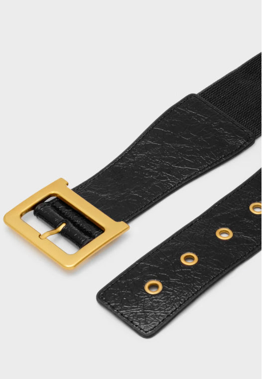 Nali Black Elasticated Belt with Gold Hardware