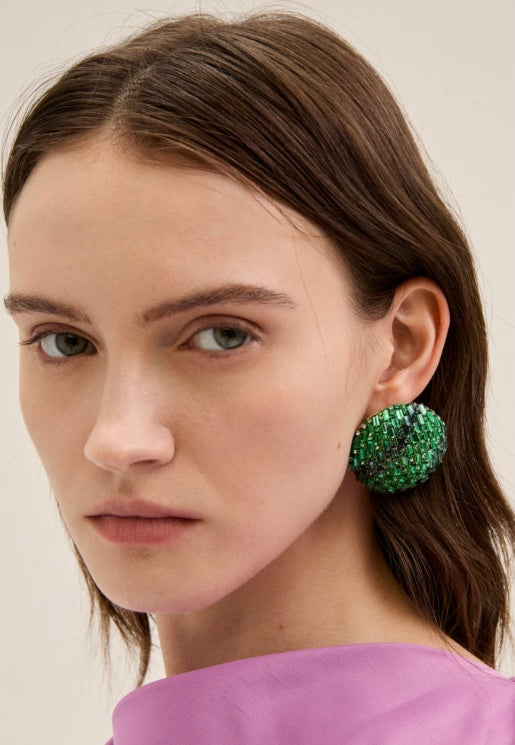 Nali Green Large Stud Clip-On Earrings