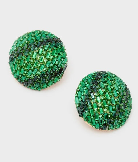 Nali Green Large Stud Clip-On Earrings